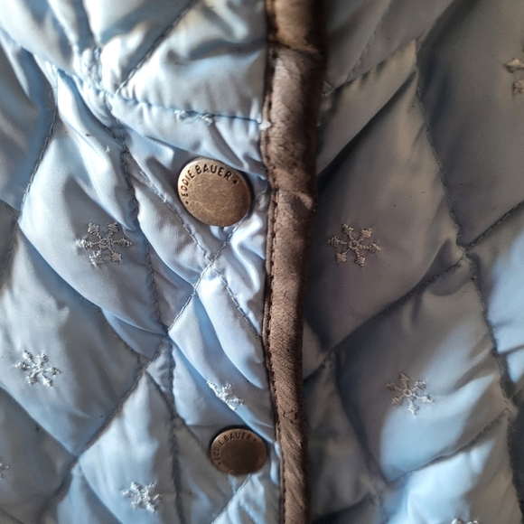Eddie Bauer Down Filled Quilted Snowflake  Baby Blue and Brown Vest Size Med. - Picture 4 of 6